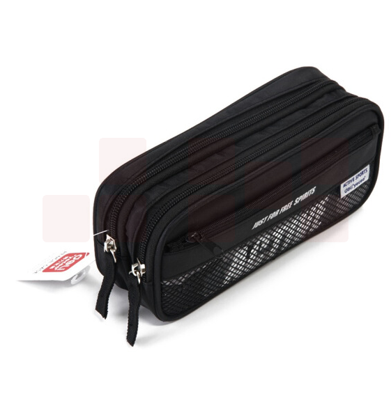 得力3074 运动笔袋 文具袋 袋鼠收纳袋 黑色