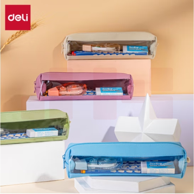 得力 简约透明可视窗小方包 多用途铅笔袋 颜色随机 BC109