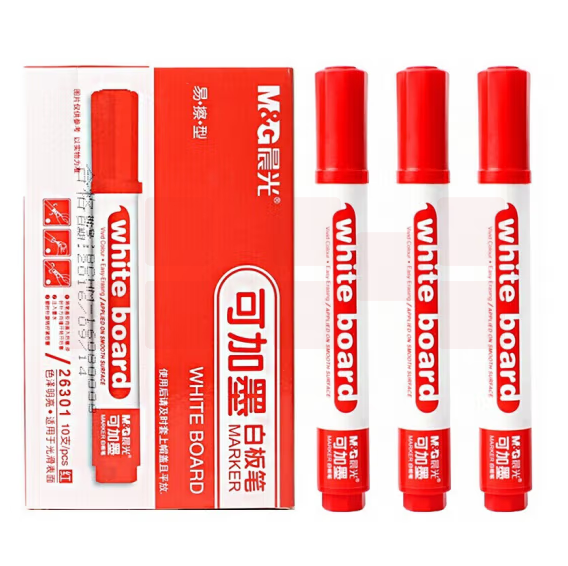 晨光晨光(M&G)10支装 红色办公白板笔 可加墨无痕速干会议笔 单头记号笔 AWM26301