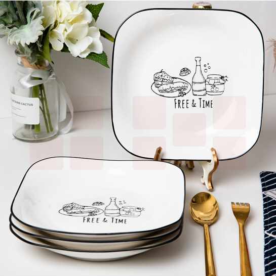 8寸陶瓷方形餐盘 如意盘4只/组