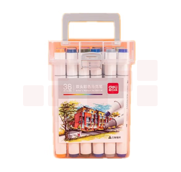 得力70803-36色酒精性三角杆马克笔(混)(36色/桶)