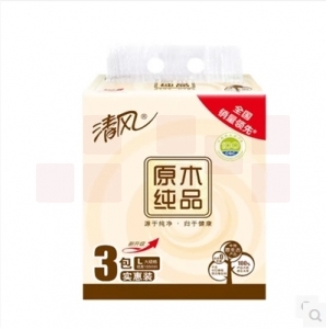 清风 原木纯品包装面巾纸 BR38LC1 白色 2层 206*195mm 200抽 3包/提