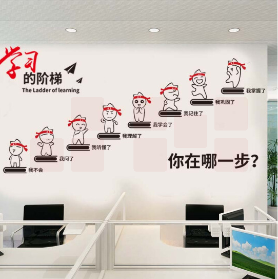 励志墙贴纸贴画教室布置公司企业文化墙办公室装饰品墙壁标语 学习的阶梯励志贴