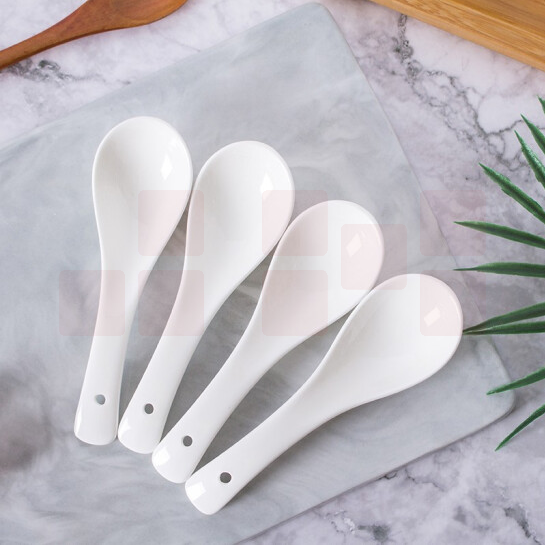 10个装白瓷勺子 小调羹  圆底小汤勺   货号：TXH