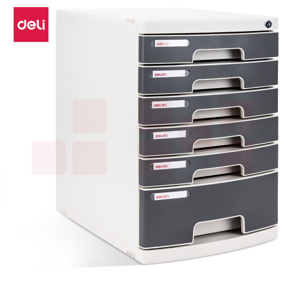 得力8876-6层文件分类收纳盒带锁295*380*430mm(浅灰)