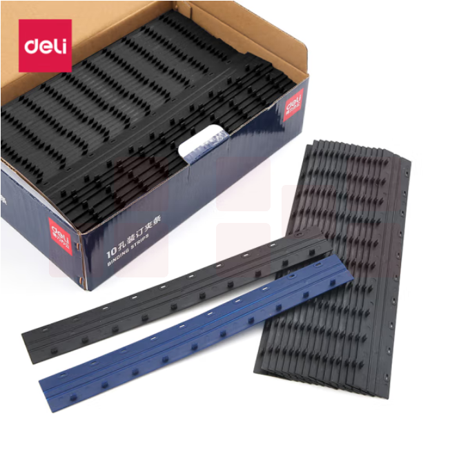 得力3831-10孔装订夹条(黑)300*20mm(100支/盒)(约装订200张)