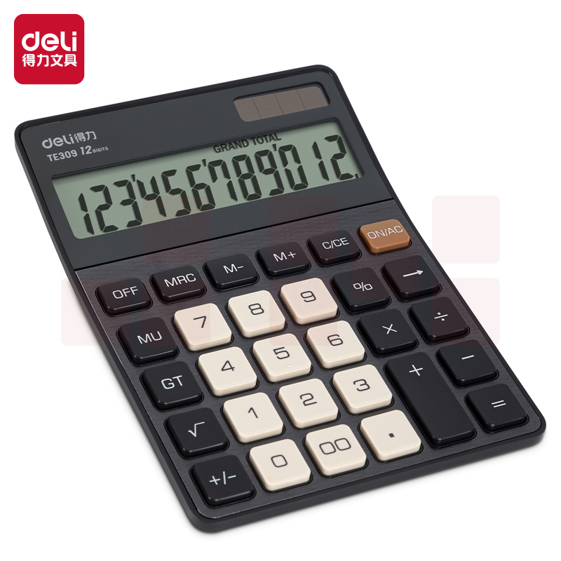 得力 计算器 金属面板12位大屏数显 双电源轻薄机身(深灰)TE309