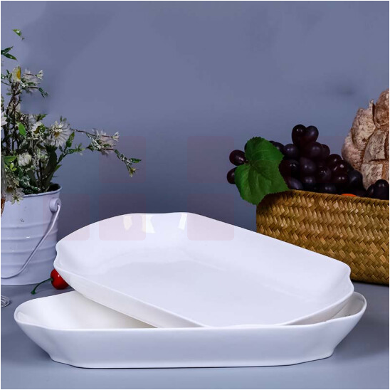 陶瓷家用超大号长方形鱼盘 蒸烤菜鱼盘子 纯白 27.5cm （2只装）