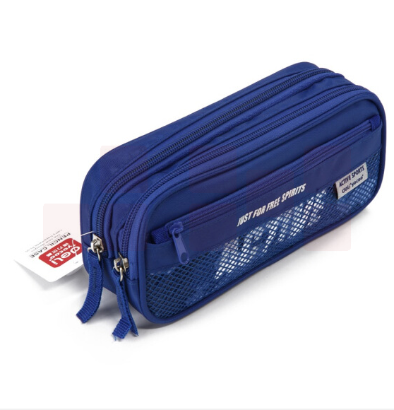 得力3074 运动笔袋 文具袋 袋鼠收纳袋 蓝色