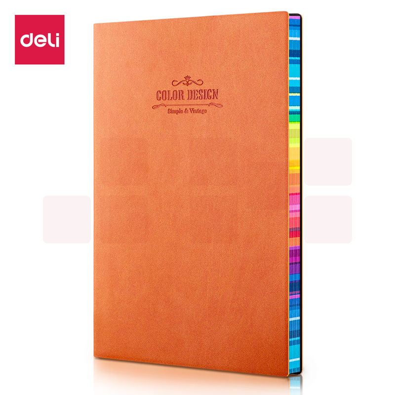 得力 25K/112张 彩虹笔记本皮面本记事本手账本软抄本3183(橙色)