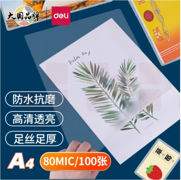 得力 A4 塑封膜护卡膜 216*303mm 100张护卡膜(透明)3816