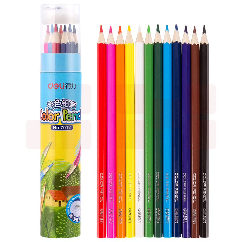 得力优酷7012彩色铅笔(混)(12支/桶)