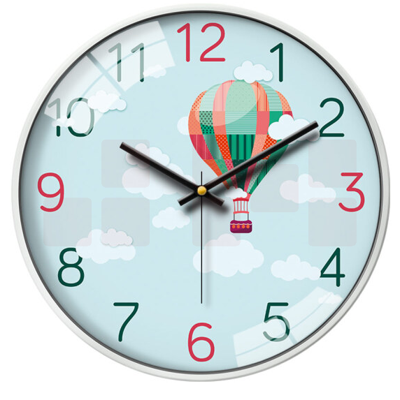 摩门 12英寸20cm电波钟  幼儿园热气球时钟自动对时挂钟 金属白 HE0127
