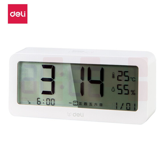得力(deli) 8826 多功能电子闹钟 背光电子钟 温湿度计功能 白色
