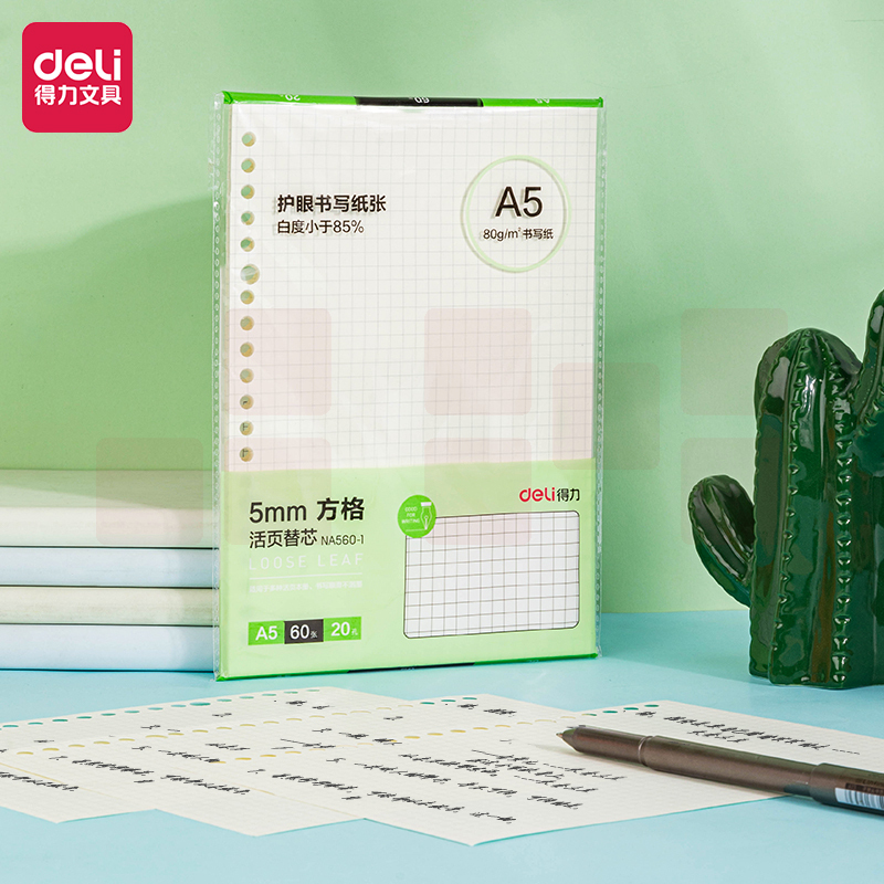 得力 A5活页本替芯60页20孔 (方格)NA560-1