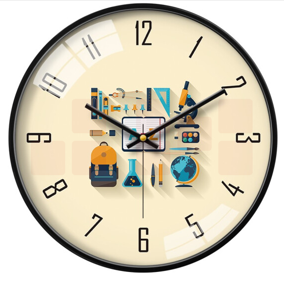 摩门 14英寸35cm 挂钟 校园生活挂钟 学校幼儿园石英钟  金属黑 HE0266