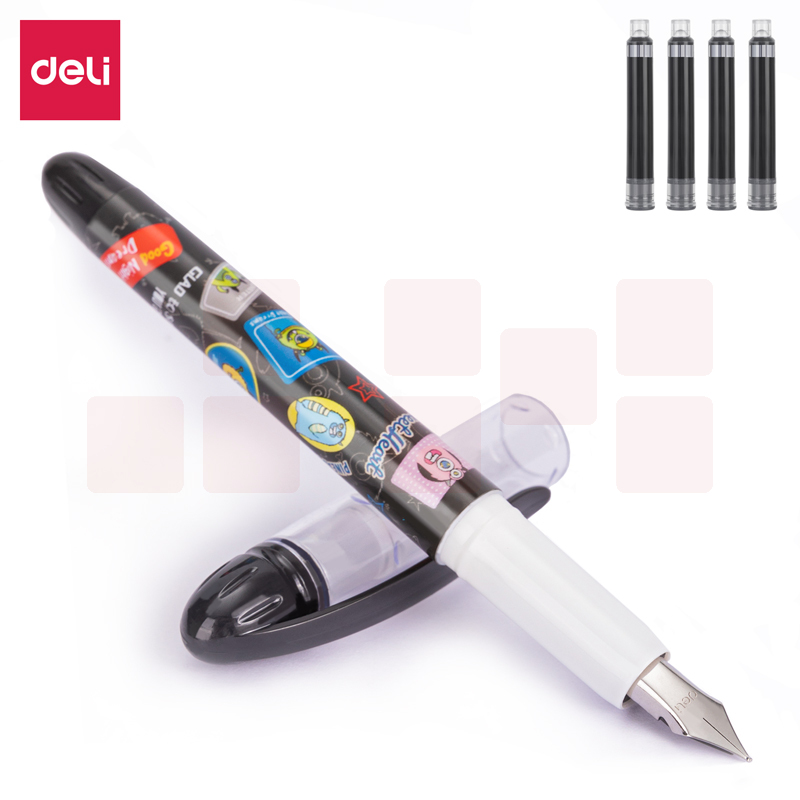 得力S691钢笔(黑色)(1明尖+1暗尖+4墨囊/卡)