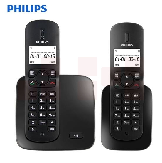 飞利浦（PHILIPS）无绳电话机 无线座机 子母机 办公家用 屏幕白色背光 持久待机 DCTG186（1+1）黑色