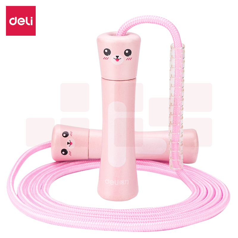 得力18702实木手柄跳绳(粉)(单根装)(棉绳)