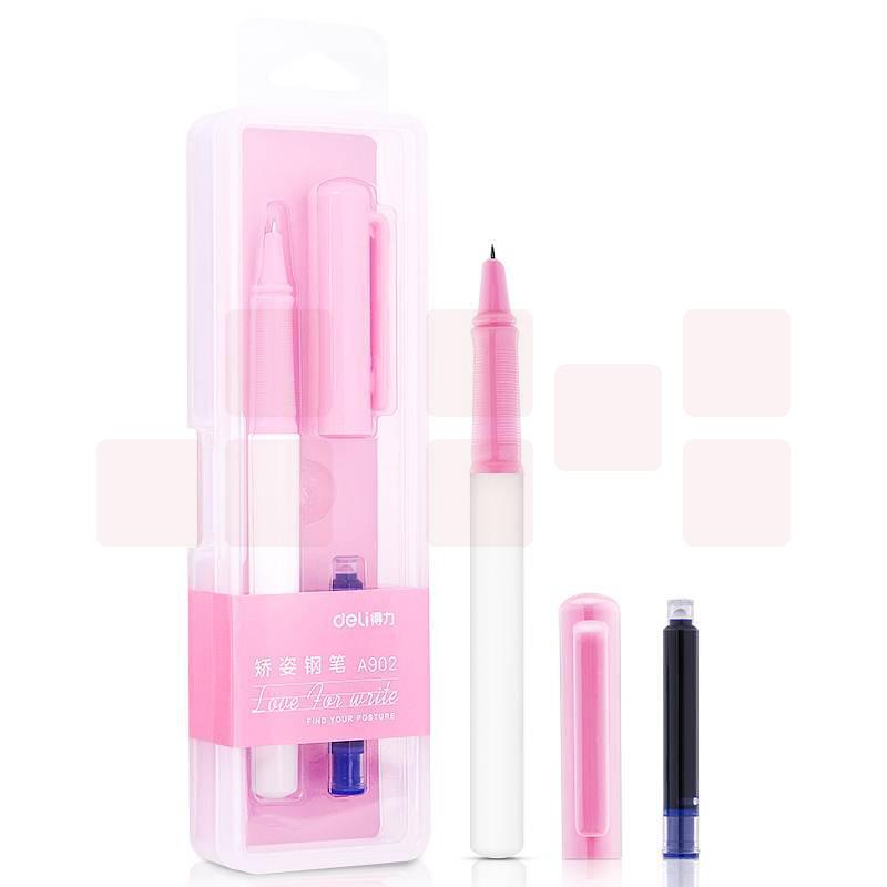 得力 A902 学生矫姿钢笔(可擦纯蓝/笔壳浅粉)     按支销售