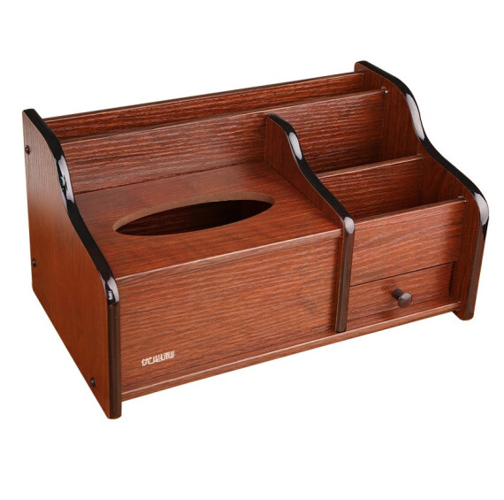 办公家用桌面笔筒收纳盒 多功能创意纸巾盒 木质抽纸盒 6004A  货号：LJ