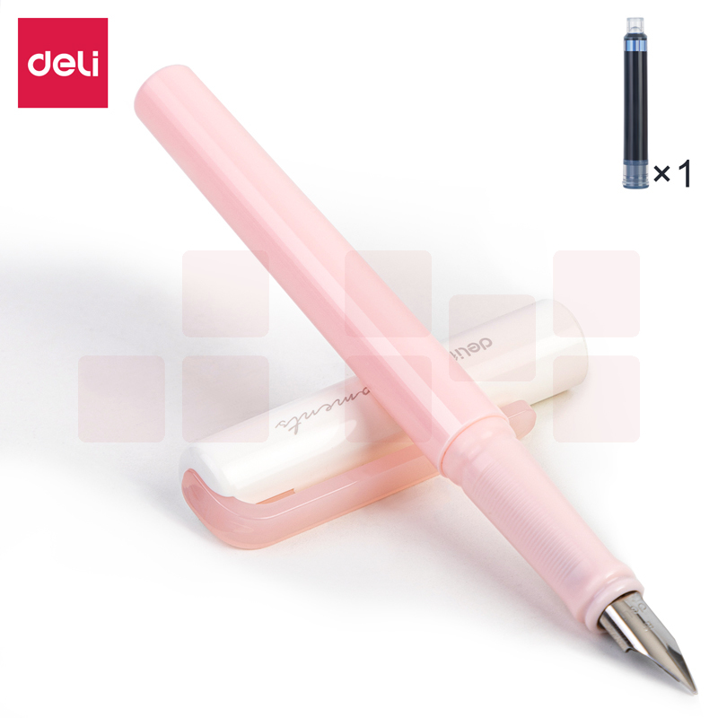 得力A932钢笔(可擦纯蓝/笔壳粉色)(1支笔+1墨囊/盒)