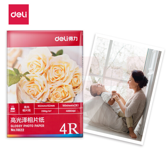 得力 11822 高光相片纸 4R-230g/㎡ 6寸 (100张/袋)