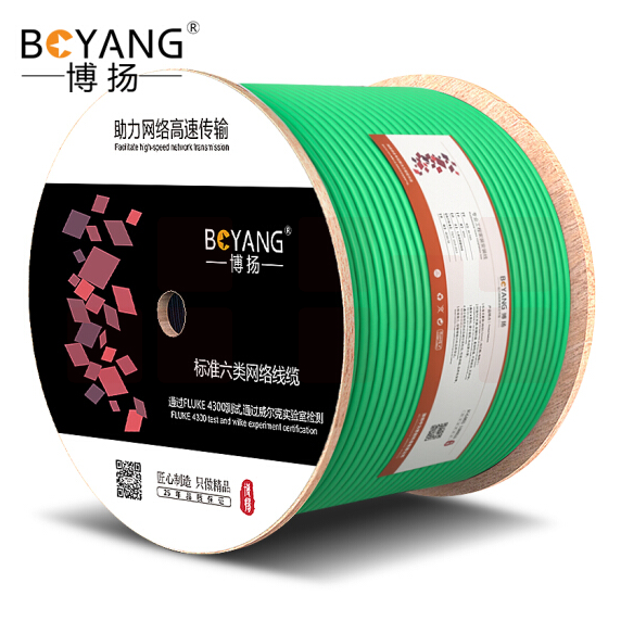 博扬  BY-6305G  绿色 六类网线箱线0.57mm无氧铜线芯室内非屏蔽4对双绞线 CAT6类标准POE供电监控工程线305米