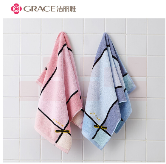 洁丽雅 毛巾礼盒 柔软吸水成人全棉蝴蝶结提花洗脸毛巾 两条装