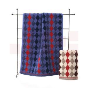 金号毛巾 60*30cm中长巾 蓝色全棉花式线提缎面巾 单条（装饰部分除外）