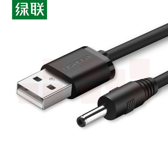 绿联（UGREEN）1米黑10376 USB转DC电源线 3.5mm供电线 货号：WY