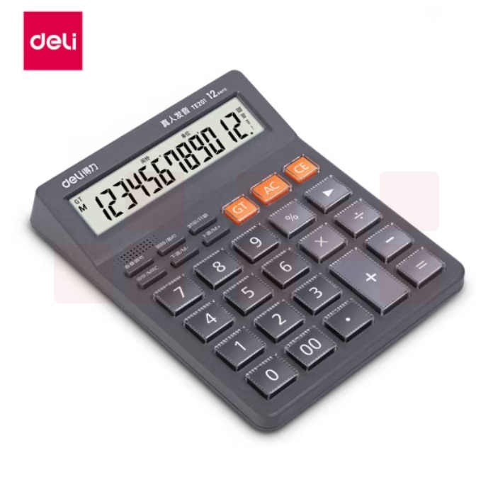 得力 12位显示语音计算器 水晶按键计算器  灰TE201