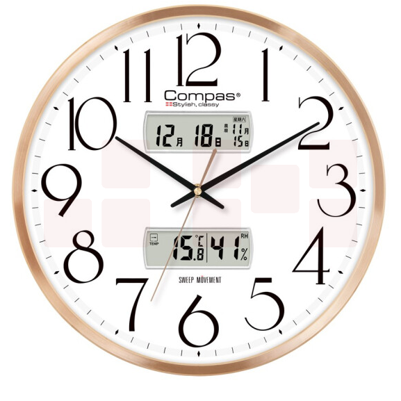 康巴丝 挂钟 万年历 时钟日历温湿度挂表 C3240-2 金色