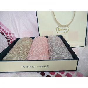 迪穆 普罗旺斯系列三条装毛巾礼盒 DM-3003 米/灰/粉红 34cm×74cm * 3 起圈部100%长绒棉AB纱