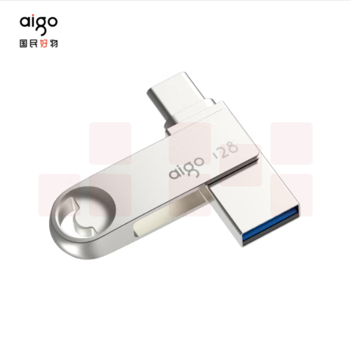 爱国者128GB Type-C USB3.2 手机U盘 U322 银色 读速180MB/s 双接口手机电脑用