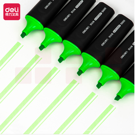 得力（deli）S600 绿色 荧光笔 水性记号笔 重点标记笔 10支/盒