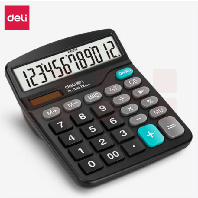 得力 0838 双电源计算器 大屏大按键办公财务专用12位水晶大按键