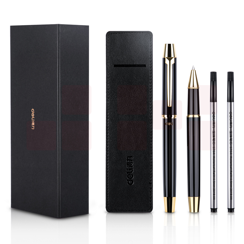 得力S158宝珠笔套装0.5mm子弹头(亮黑)(1支/盒)