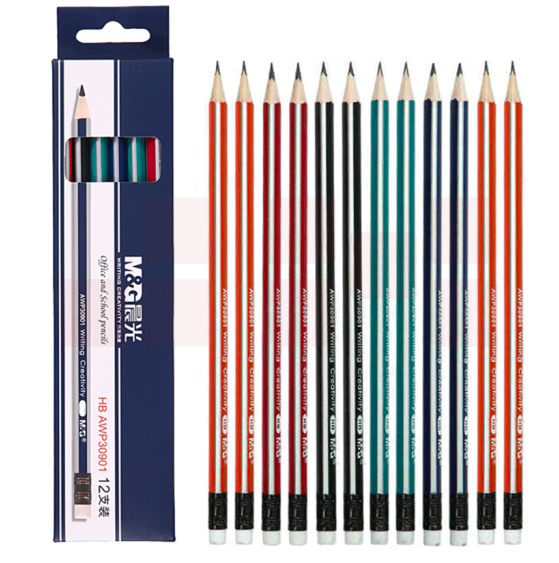 晨光 铅笔 HB铅笔带橡皮头铅笔12支 AWP30901