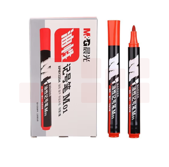 晨光 APMY2204 大头勾线笔标记笔M01油性记号笔红色【10支/盒】