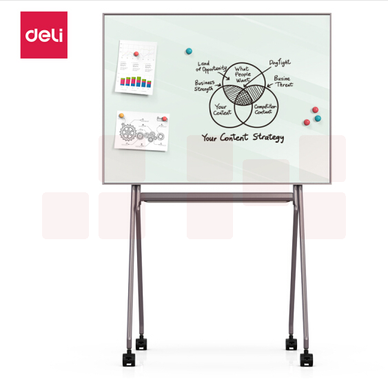得力 1200*900mm 芭蕾支架磁性玻璃白板带架子白板50070