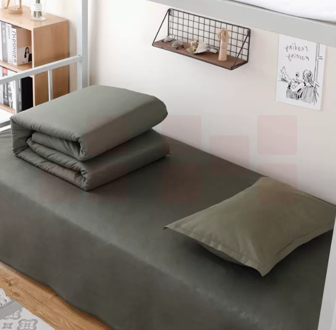 学生宿舍床上用品军绿色被套三件套 被套+床单+枕套