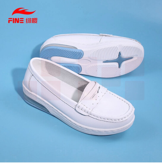 绯樱 1609气垫护士鞋秋冬款真牛皮软底透气浅口低帮平底一脚蹬装饰带33~42码