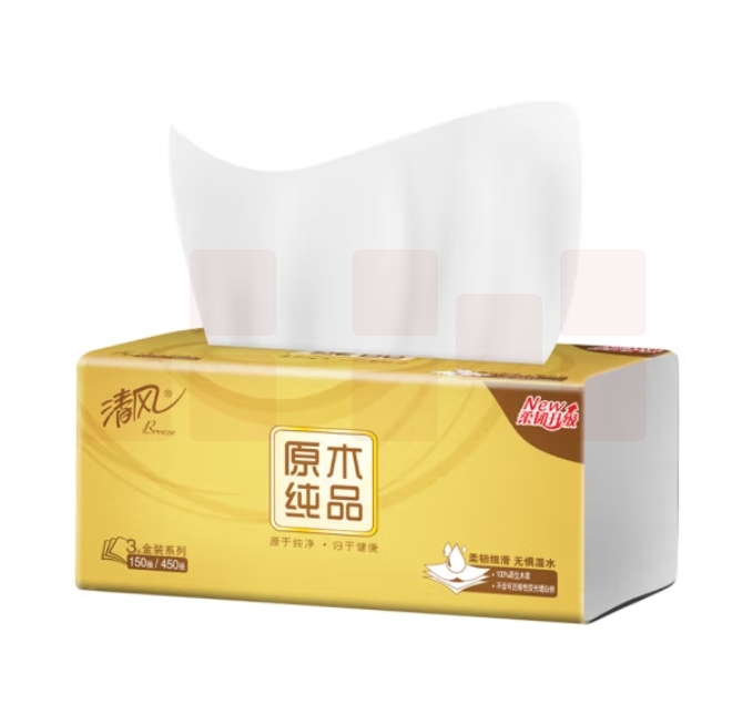 清风抽纸 原木纯品金装 3层130抽软抽纸巾3包