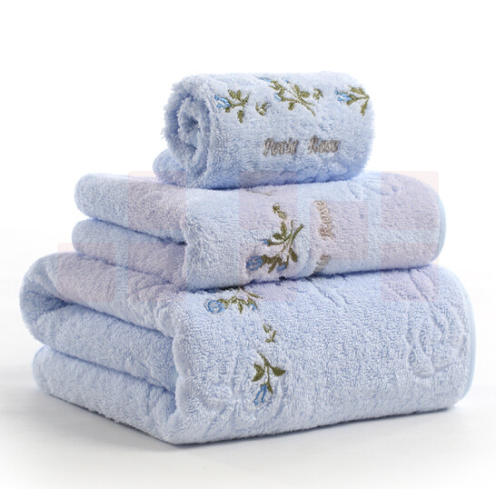 金号毛巾家纺 赤金提螺素吸水毛巾浴巾方巾三件套礼盒装  蓝色