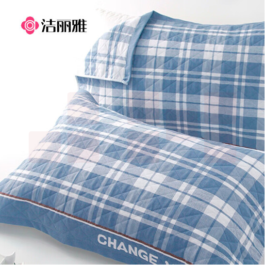 洁丽雅 枕巾 三层提花透气枕头巾 格律-蓝  单只