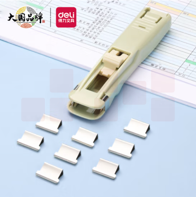 得力40页推夹器夹纸器 1卡装含8枚补充夹 绿色 8591F