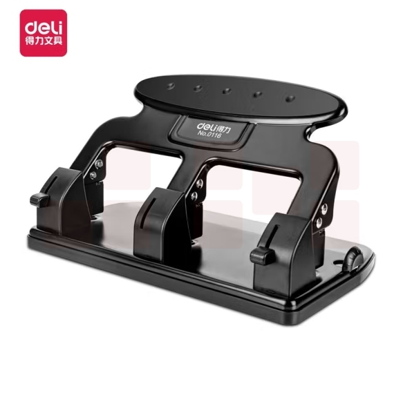 得力 0116打孔器 φ7mm孔距108mm三孔打孔机35页 黑色