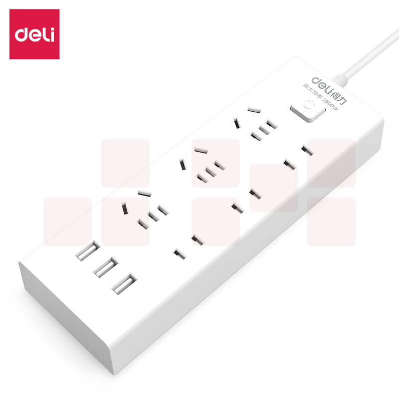 得力 3USB接口+6位 总控5米 插排/插线板/接线板/排插/拖线板 18283