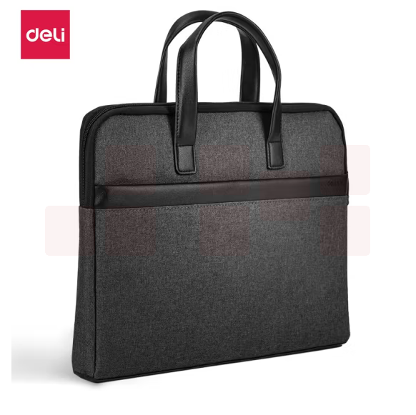 得力63751公文包文件袋14英寸电脑包 380*285*50mm(灰)涤纶+PU